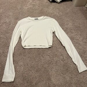 Zara White Long Sleeve Crop Top